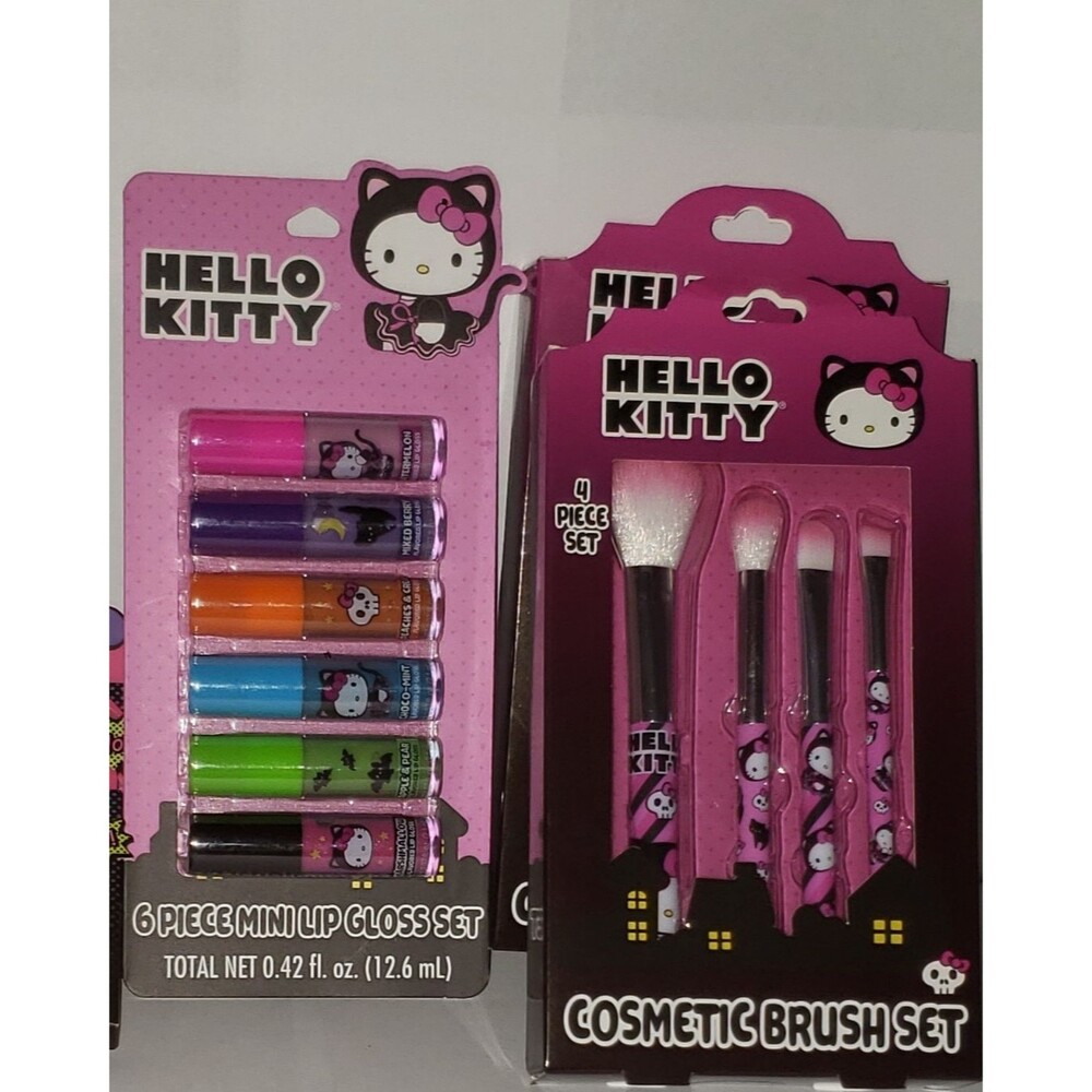 Hello Kitty & The Crème Shop Makeup Lot Lip Gloss, Brush Set x2 -8 total brushes